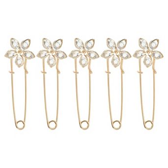 Flower Pins 5 pc Ideal for Various Fabrics Gold Tone