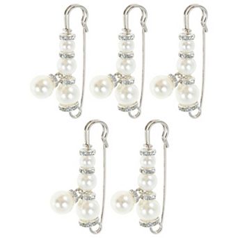 Pearl Pins Ideal 5 pc for Various Fabrics Silver Tone