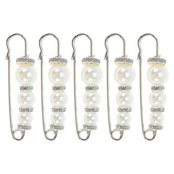 Pearl Pins 5 pc Ideal for Various Fabrics Silver Tone