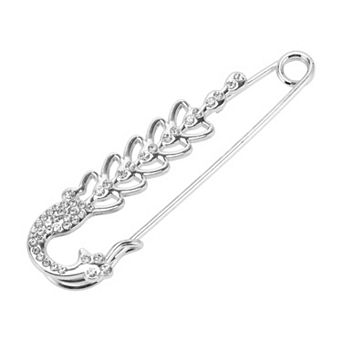1 pc Brooch Peacock Safety Pin for Women Silver Tone