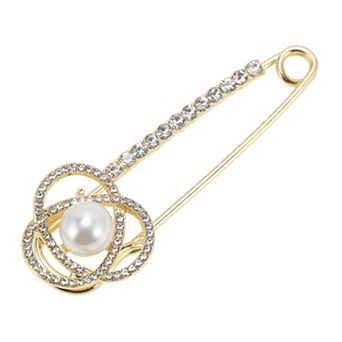 1 pc Brooch Flower Safety Pin for Women Gold Tone