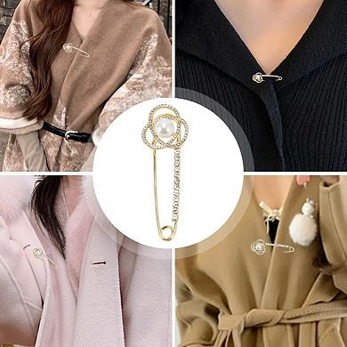 1Pc Brooch Flower Safety Pin for Women Gold Tone