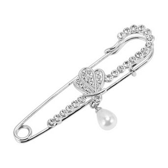 1 pc Brooch Faux Pearl Safety Pin for Women Silver Tone