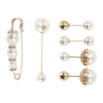 6 pc Faux Pearl Design Brooch Pin for Dressing Up Outfits 6 Mixed Colors