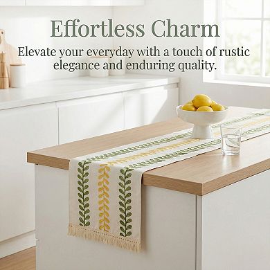 Table Runner for Kitchen Decor Birthday Decor Polyester Floral with Tassel Kitchen Runner for Decor