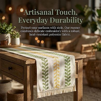 Table Runner for Kitchen Decor Birthday Decor Polyester Floral with Tassel Kitchen Runner for Decor