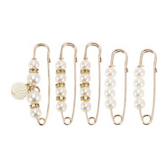 5 pc Faux Pearl Design Brooch Pin for Dressing Up Outfits 30 Mixed Colors