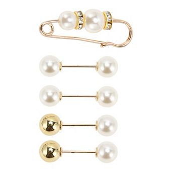 5 pc Faux Pearl Design Brooch Pin for Dressing Up Outfits 7 Mixed Colors