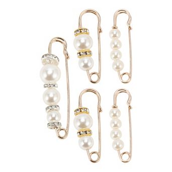 5 pc Faux Pearl Design Brooch Pin for Dressing Up Outfits 17 Mixed Colors