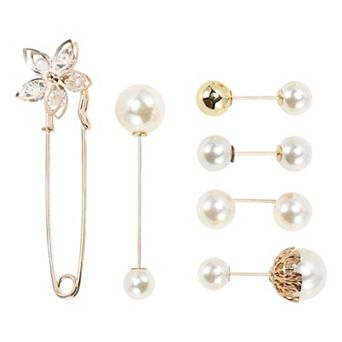 6 pc Faux Pearl Design Brooch Pin for Dressing Up Outfits 5 Mixed Colors