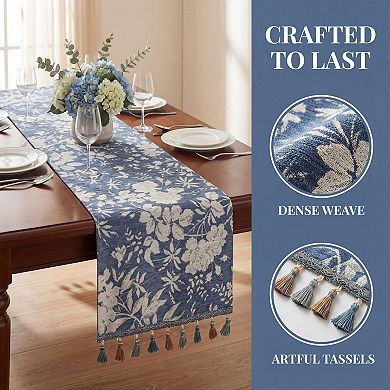 Table Runner for Kitchen Decor Birthday Decoration Floral Kitchen Runner with Tassel for Table Decor