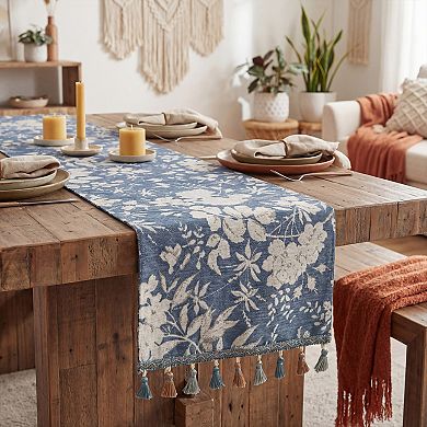 Table Runner for Kitchen Decor Birthday Decoration Floral Kitchen Runner with Tassel for Table Decor