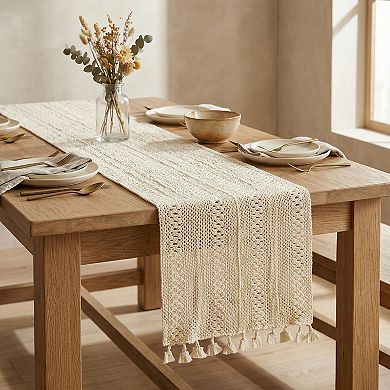 Table Runner for Kitchen Decor Decorations Long Washable Cotton Kitchen Runner with Tassel