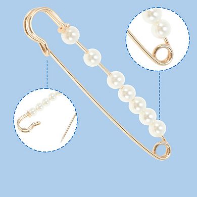 2.76"x0.55" 5Pcs Pearl Pins for Various Fabrics Gold Tone NO SIZE