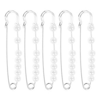 2.76"x0.51" 5 pc Pearl Pins for Various Fabrics Silver Tone NO SIZE