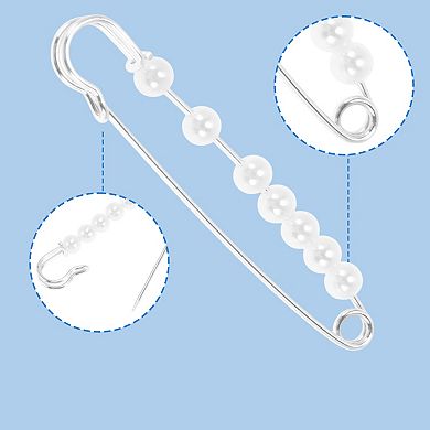 2.76"x0.51" 5Pcs Pearl Pins for Various Fabrics Silver Tone NO SIZE