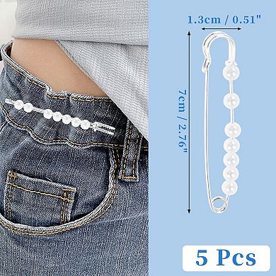 2.76"x0.51" 5Pcs Pearl Pins for Various Fabrics Silver Tone NO SIZE