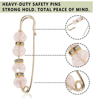 5Pcs Decorative Safety Pins Metal Acrylic 2.95"