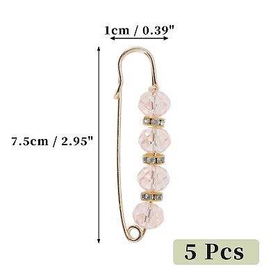 5Pcs Decorative Safety Pins Metal Acrylic 2.95"