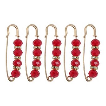 5 pc Decorative Safety Pins Metal Acrylic 2.95"