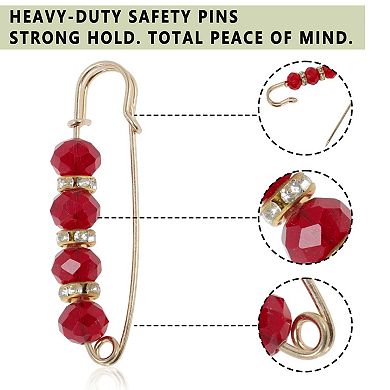 5Pcs Decorative Safety Pins Metal Acrylic 2.28"