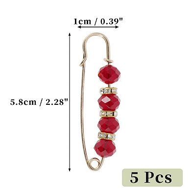 5Pcs Decorative Safety Pins Metal Acrylic 2.28"