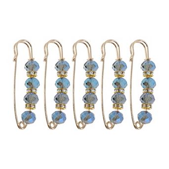 5 pc Decorative Safety Pins Metal Acrylic 2.28"