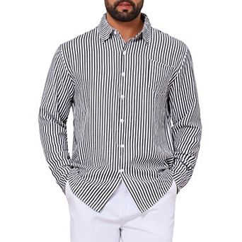 Men's Casual Long Sleeve Breathable Seersucker Striped Shirt with Chest Pocket