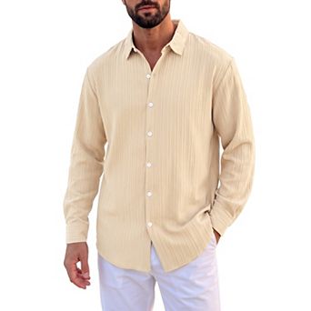 Men's Business Shirt Breathable Long Sleeve Solid Striped Textured Dress Shirts