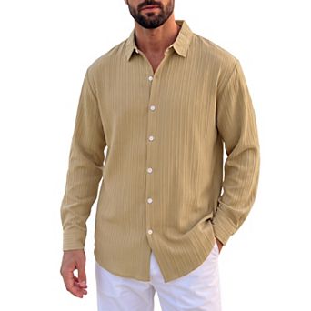 Men's Business Shirt Breathable Long Sleeve Solid Striped Textured Dress Shirts