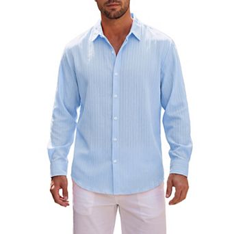 Men's Business Shirt Breathable Long Sleeve Solid Striped Textured Dress Shirts