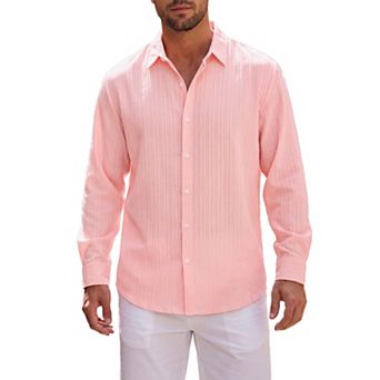 Men's Business Shirt Breathable Long Sleeve Solid Striped Textured Dress Shirts