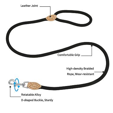 1Pc Dog Leash 49.21" x0.39" Round Braided Black