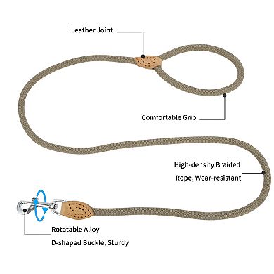 1Pc Dog Leash 49.21" x0.39" Round Braided Khaki