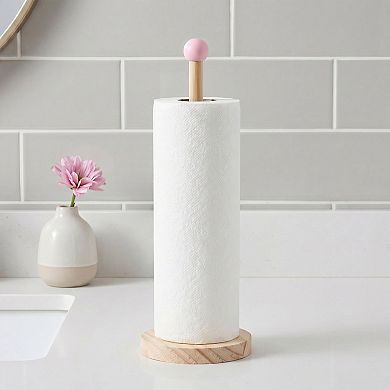 Paper Towel Holder Countertop Non Slip Base Wood Kitchen Decor