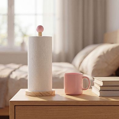 Paper Towel Holder Countertop Non Slip Base Wood Kitchen Decor