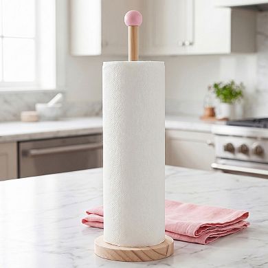 Paper Towel Holder Countertop Non Slip Base Wood Kitchen Decor