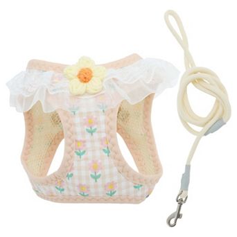 Floral Pattern Puppy Dog Harness and Leash Set 1Set