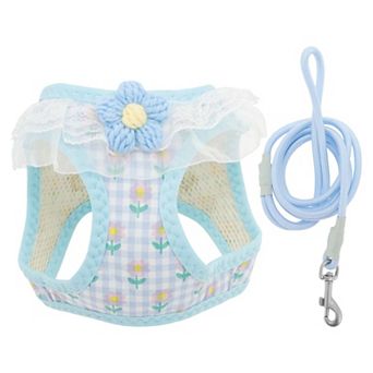 Floral Pattern Puppy Dog Harness and Leash Set 1Set