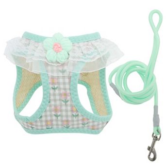 Floral Pattern Puppy Dog Harness and Leash Set 1Set