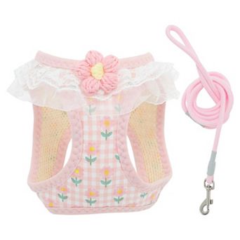 Floral Pattern Puppy Dog Harness and Leash Set 1Set