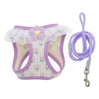 Floral Pattern Puppy Dog Harness and Leash Set 1Set
