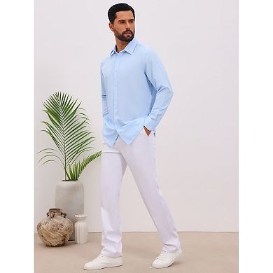Men's Formal Solid Color Breathable Wrinkle Free Long Sleeve Dress Shirt