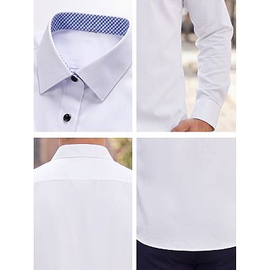 Men's Business Contrast Collar Solid Long Sleeve Office Stretch Dress Shirt