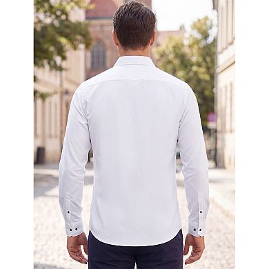 Men's Business Contrast Collar Solid Long Sleeve Office Stretch Dress Shirt