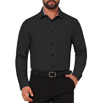 Men's Business Contrast Collar Solid Long Sleeve Office Stretch Dress Shirt