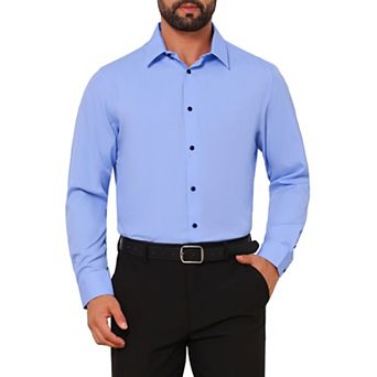 Men's Business Contrast Collar Solid Long Sleeve Office Stretch Dress Shirt