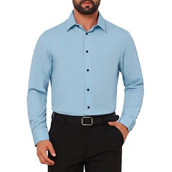 Men's Business Contrast Collar Solid Long Sleeve Office Stretch Dress Shirt