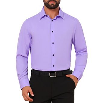 Men's Business Contrast Collar Solid Long Sleeve Office Stretch Dress Shirt