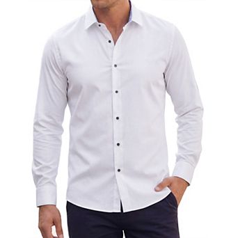 Men's Business Contrast Collar Solid Long Sleeve Office Stretch Dress Shirt